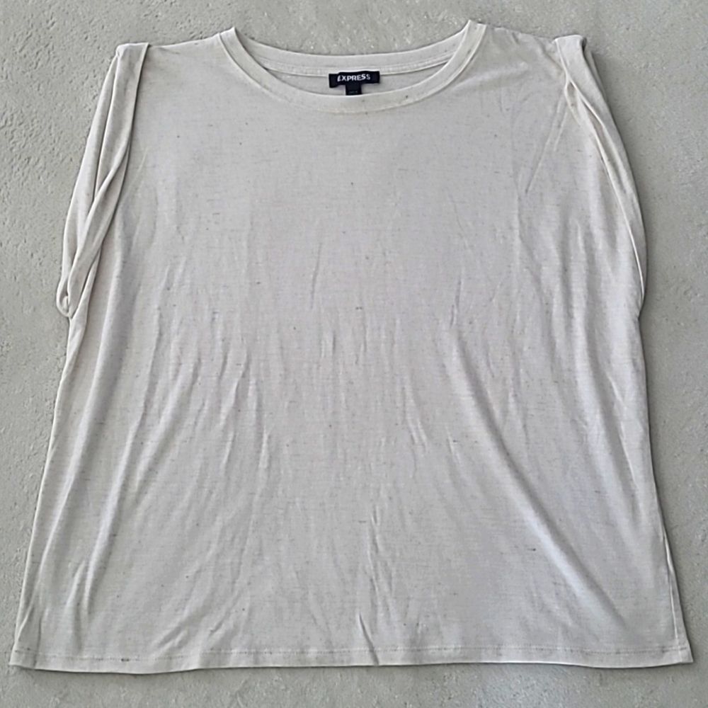 Express Women's Large Creme Color Rolled Cap Sleeve Aesthetic Capsule Wardrobe